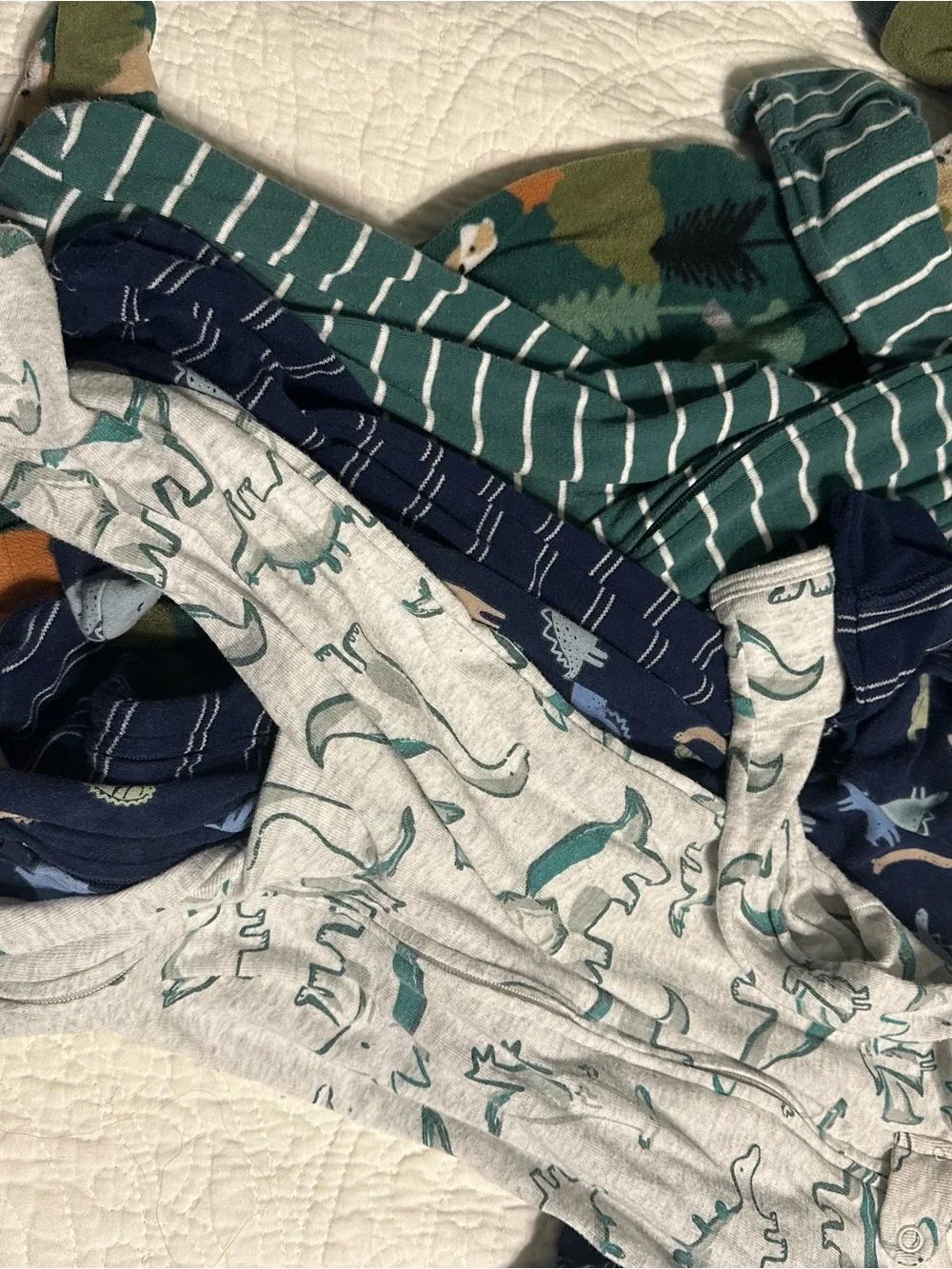 0290 Baby Dino and Stripe Pajama Set - Green & Navy 5 piece sleeper bundle 3mth